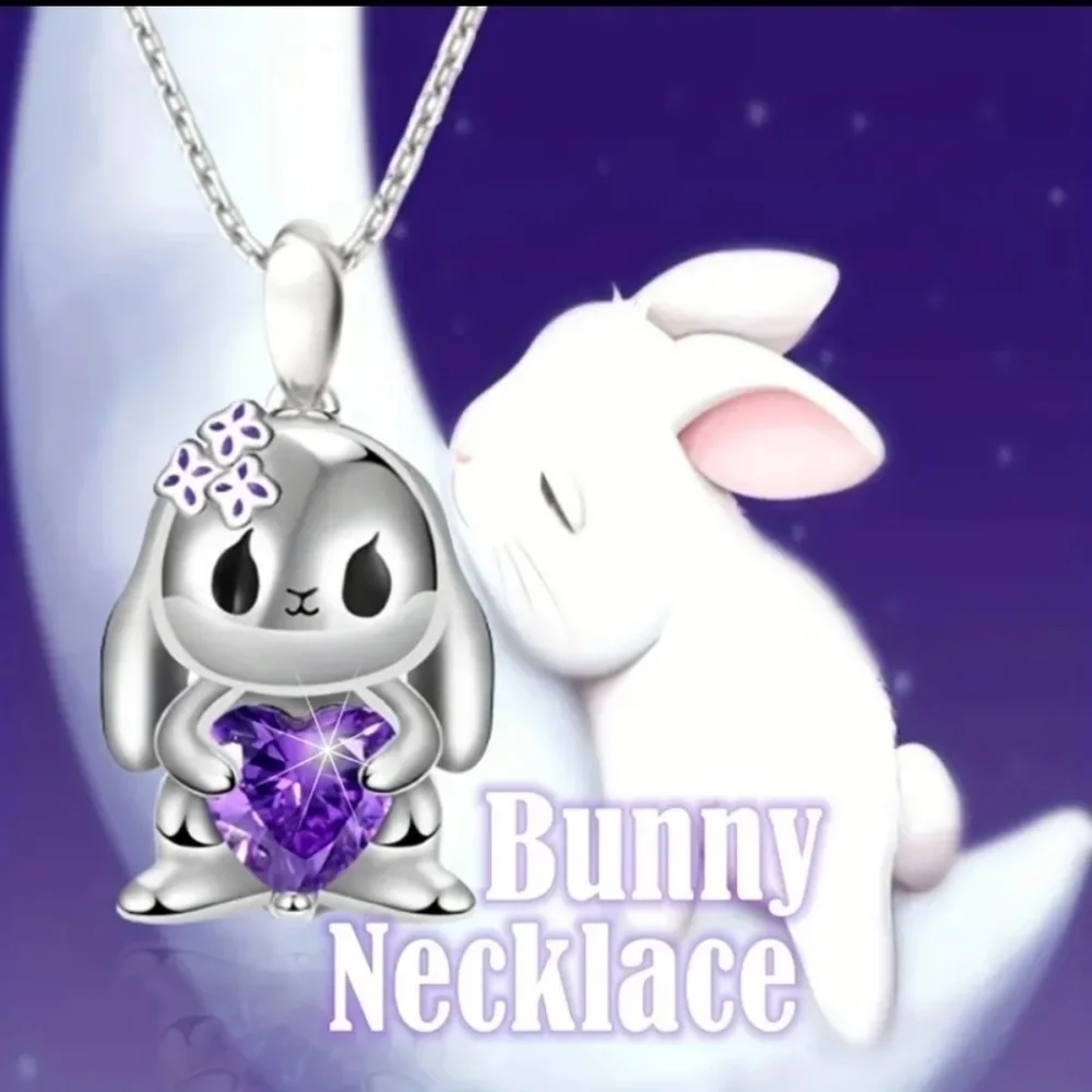 Heart-Shaped Crystal Bunny Rabbit Necklace for women Granddaughter daugh…
